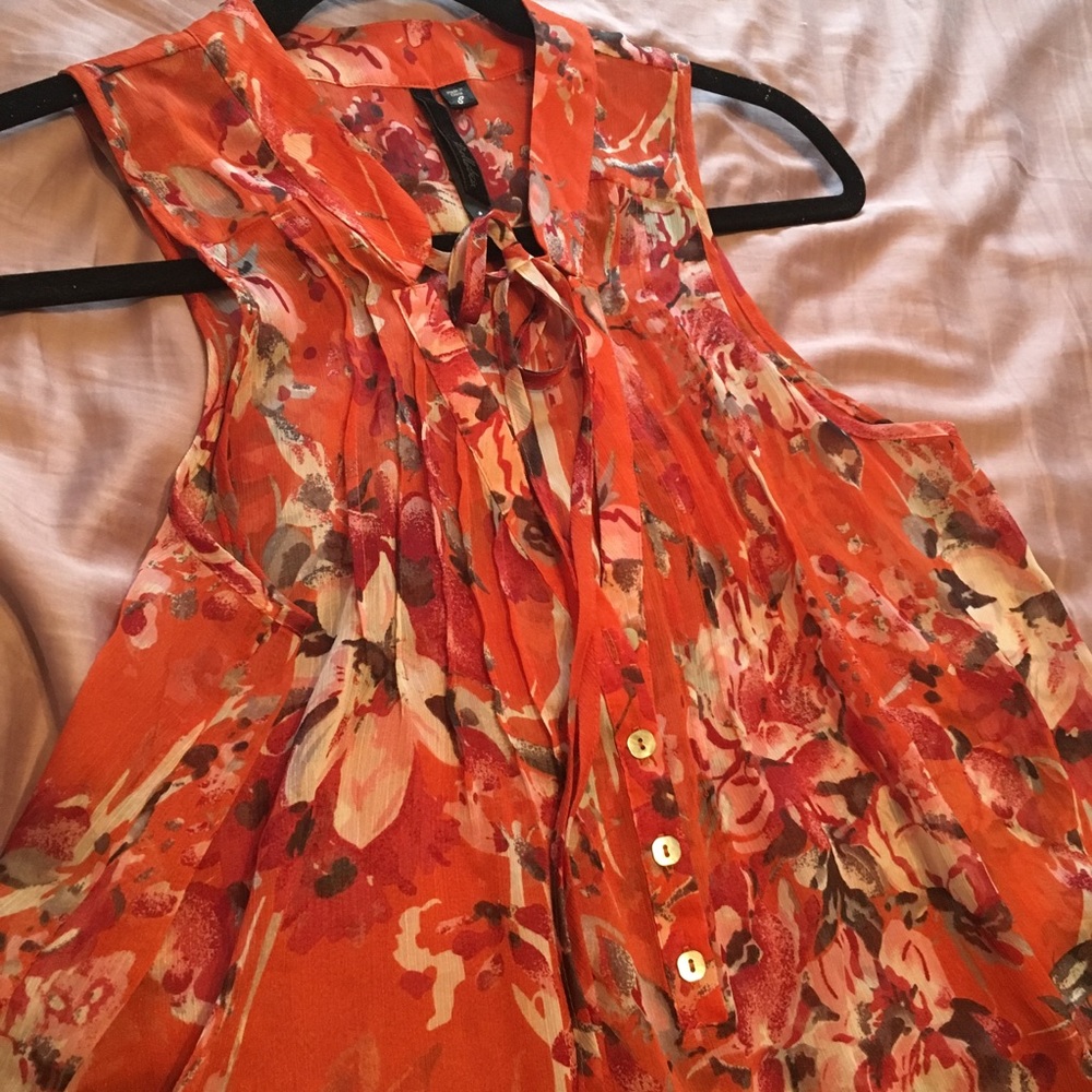 Bellatrix orange floral sleeveless blouse tie S